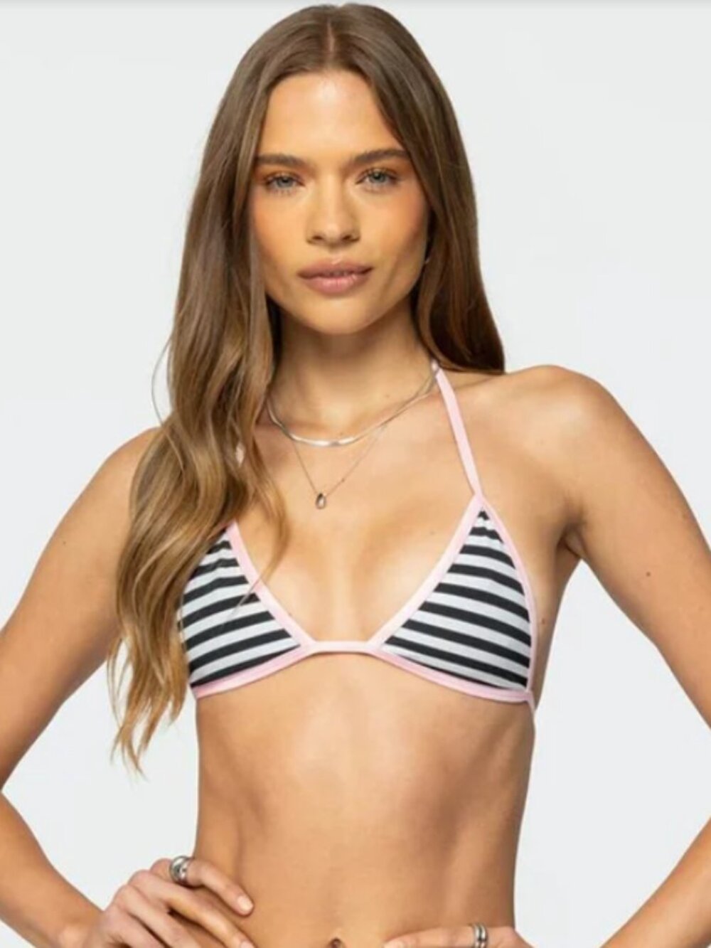 EDIKTED Jayla Striped Triangle Bikini Top